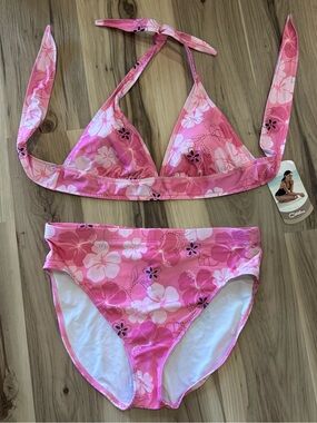 Pink Floral Hawaiian Two-Piece Bikini Womens Size XL 16/18 NWT